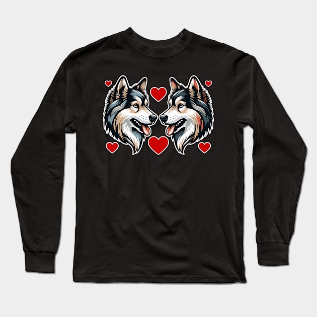 Love Huskies Couple Tee, Cute Dog Lover T-Shirt, Valentines Canine Design, Unisex Adult Clothing, Gift for Pet Owners Long Sleeve T-Shirt by Cat In Orbit ®